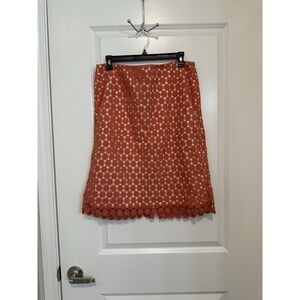 Talbots Floral Crochet Lace Fully‎ Lined Pencil Skirt Peach Cotton Blend Size 12